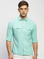 Men Green Solid Shirt-ANAH-1679-Seagreen