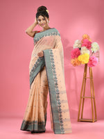 Cream Pure Cotton Tant Saree With Woven Designs-MA51TT43480085