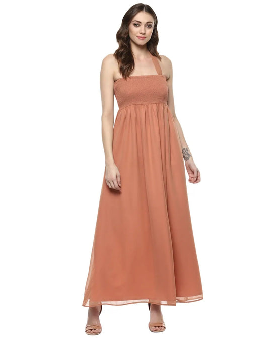 Smocking yoke Maxi gown in Dusty Pink