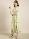 Women Anarkali Green Floral Kurta and Trousers Set Comes With Dupatta and Potli Bag-GW-3370-Green