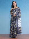 Saree Mall Women's Cotton Navy Blue Printed Designer Saree With Blouse Piece-MINAXI4102