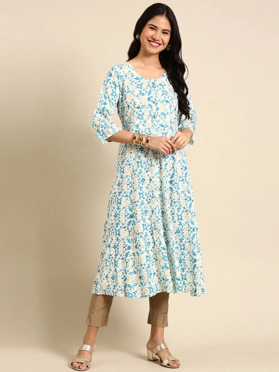 Women's White Printed Straight Kurta-BGN-24-Offwhite