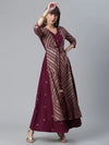 Ahalyaa Crepe Wine Glitter Print Kurta With Jacket