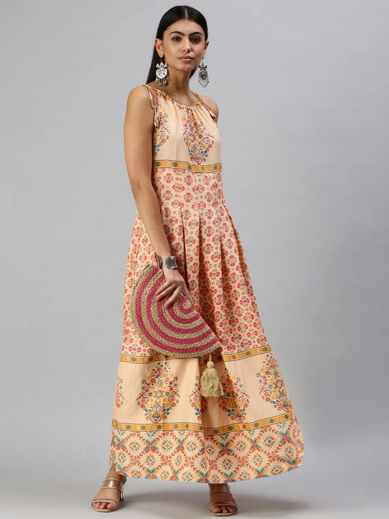 Women's Peach Printed Anarkali Kurta-FS2216-Peach