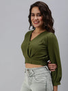 Women's Olive Striped Top-AE-10314-Olive