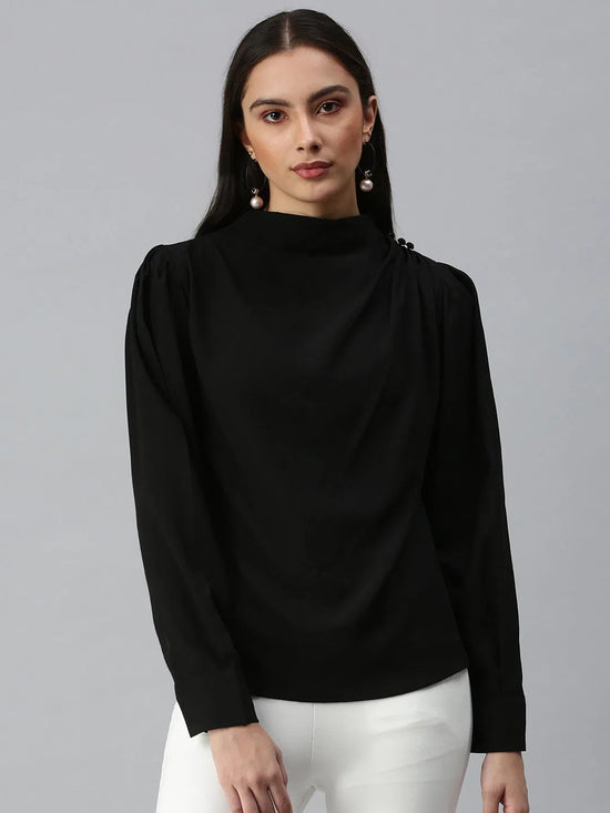 Women Black Solid Top-AE-7024-Black