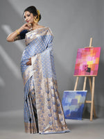 Cornflower Blue Katan Silk Banarasi Saree With Ethnic Motifs And Zari Woven Designs-MA52KA441380077