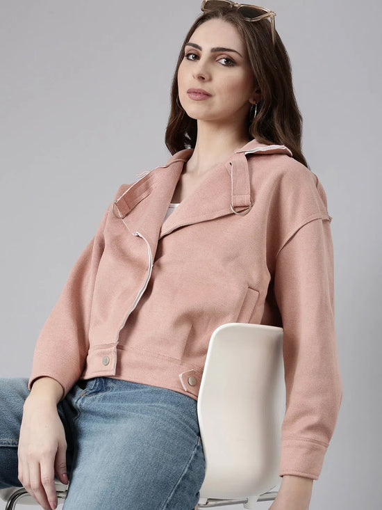 Women Peach Solid Open Front Jacket-CHN-2056-Peach