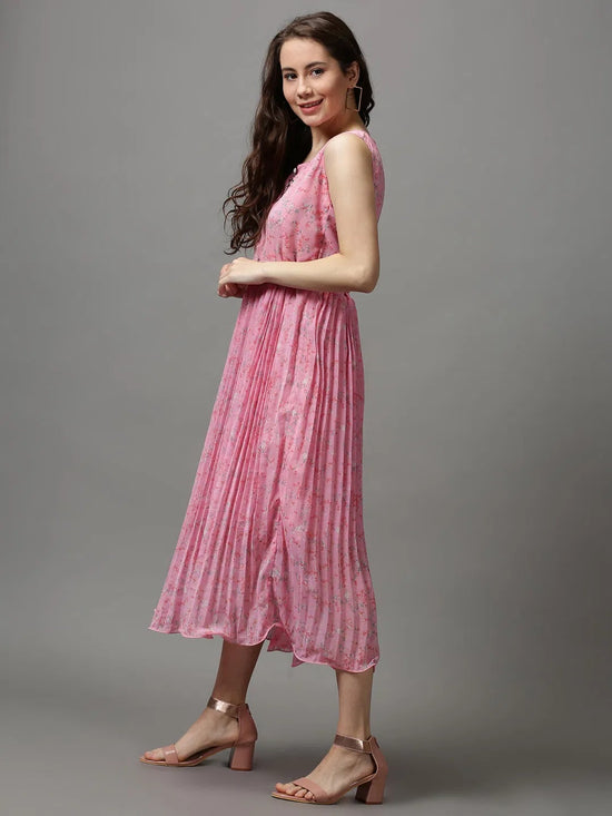 Women's Pink Printed A-Line Dress-KG-589-6-Pink