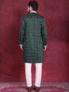 Men's Sequins Embroidered Kurta Pyjama Set.-JOKP-5019Olive