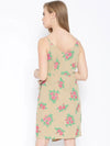 Overlap Rose Printed Dress with side tie up in Beige