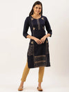 Women's Navy Blue Solid Straight Kurta-DF-1212-Navyblue