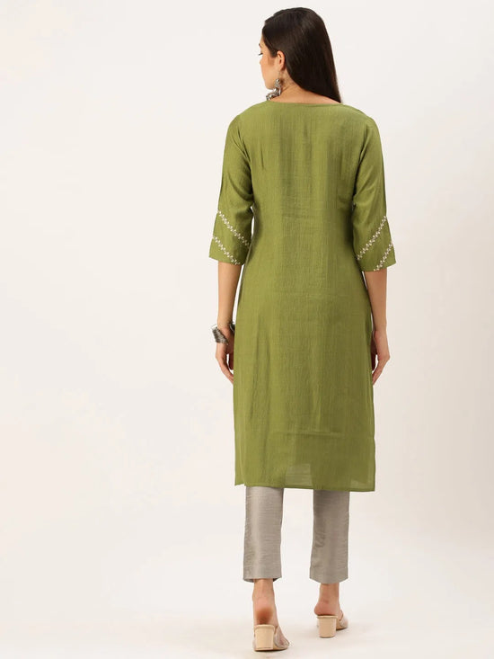 Women's Green Solid Straight Kurta-DF-1191-Green