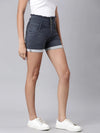 Women Grey Solid Denim Shorts-LT-S-102230-Grey