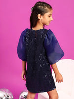 Tales & Stories Girls N.Blue Polyester Regular Fit Sequins Dress