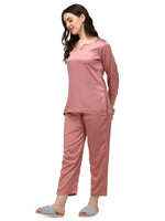 Smarty Pants Women's Silk Satin Rose Gold Color Night Suit Pair