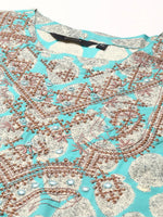 Women's Turquoise Blue Printed Kurta Set-GW-2931-Turquoiseblue