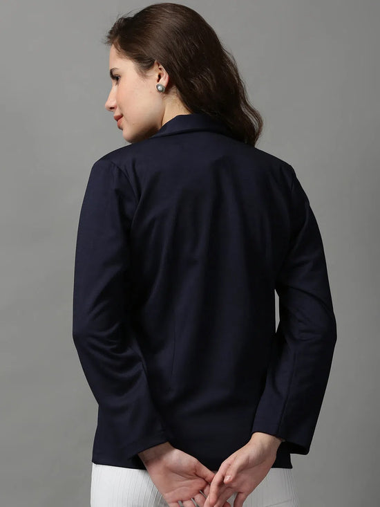 Women's Navy Blue Solid Open Front Blazer-AE-31042-Navyblue