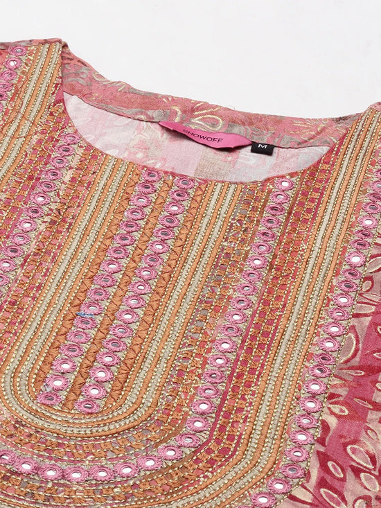 Women's Pink Printed Straight Kurta-GW-3138-Pink