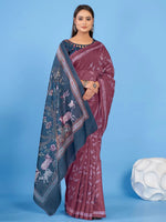 Saree Mall Women's Linen Blend Burgundy Printed Designer Saree With Blouse Piece-SUMER105