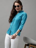 Women's Blue Solid Shirt-AE-3331034-Turquoiseblue