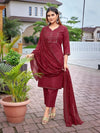 Navyaa Women's Cotton Blend Embroidered Straight Kurta Pant With Dupatta-Me198-mgmaron-skd