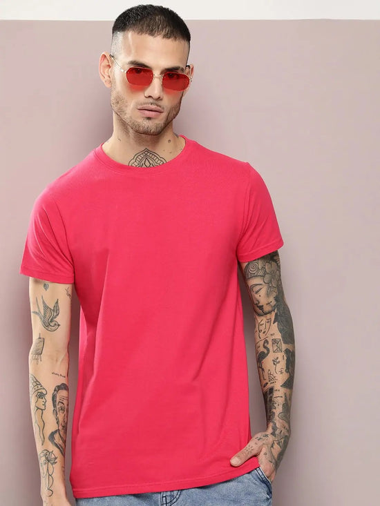 Dillinger Men's Dark Pink Plain T-Shirt