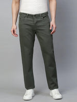 Genips Men's Olive Green Cotton Stretch Rico Slim Fit Solid Casual Chinos