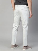 Genips Men's Off White Cotton Stretch Caribbean Slim Fit Solid Trousers