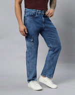 Retro Denim Jeans with 5 pockets-Blue-HBD25-30