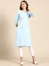 Women's Blue Solid Straight Kurta-DF-1545-Blue