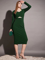 Front cut out bodycon midi dress in Green Color