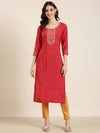 Women Fuchsia Striped Straight Kurta-AT-942-K-Fuchsia