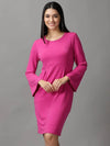 Women's Pink Solid Empire Dress-DQ-17-384-Pink