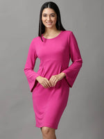 Women's Pink Solid Empire Dress-DQ-17-384-Pink