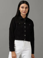 Women's Black Solid Open Front Jacket-IM-10550-Black