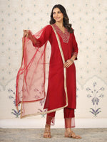 Avanshee Women's Latest Soild Embroidred Silk Blend Kurta, Pant With Dupatta Set-ES-7526