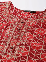 Women Burgundy Geometrical Straight Kurta-AT-A805-K-Burgundy