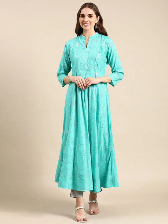 Women's Sea Green Embellished Anarkali Kurta-AP-058-Seagreen