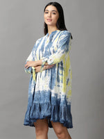 Women's White Tie Dye Fit and Flare Dress-GW-3291-White