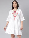 Women White Solid Fit and Flare Kurti-TL-3-White