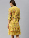 Women's Yellow Printed Fit and Flare Dress-DW-1244-Yellow