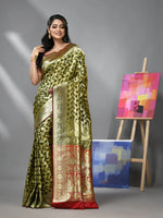 Olive Green Silk Banarasi Saree With Zari Woven Designs-MA52BSL441050009