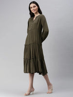 Women Olive Solid Fit and Flare Dress-ON-543-Olive