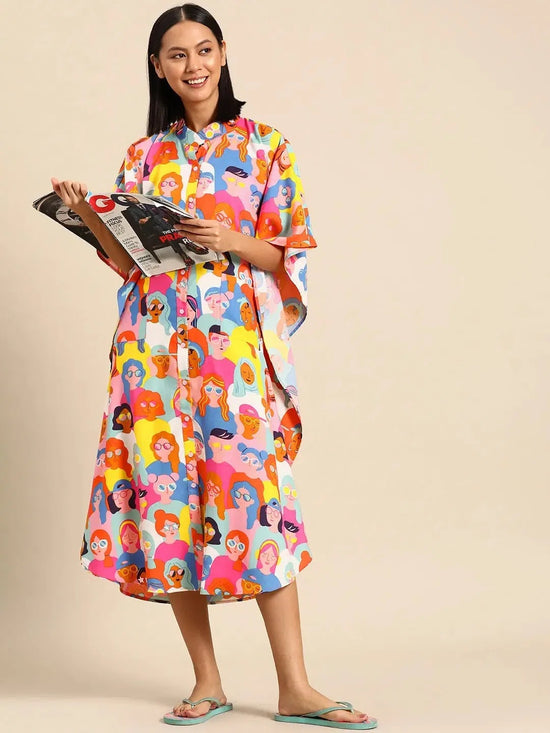 Kaftan with pockets in Face Print