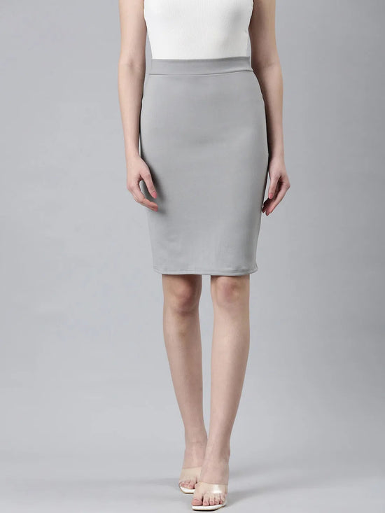 Women Grey Solid Pencil Skirt-AE-10610-Grey