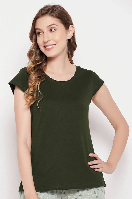 Clovia Chic Basic Top in Dark Green - 100% Cotton