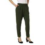 Smarty Pants Women's Cotton Lycra Ankle Length Olive Formal Trouser-SMPT-887C-S