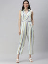 Women's White Striped Jumpsuit-AE-9998-White