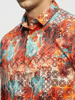 Men Orange Printed Shirt-PRISM-1692-Orange